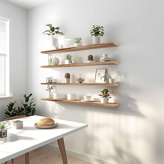 GXYAWPJ 48 Inch Floating Shelves for Wall Rustic Light Wood Wall Shelves for Bedroom Set of 4