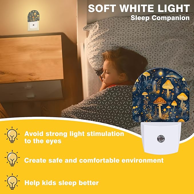 Night Lights Plug into Wall Mystical Mushroom Forest Night Light Dusk to Dawn Smart Sensor Decorative Round Led Lamp for Bedroom Kitchen Hallway Nightlight for Women Men