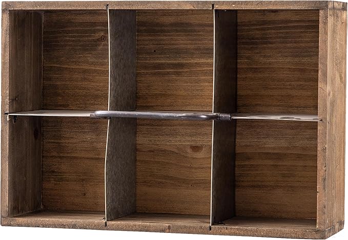 Farmhouse Wooden Crates for Decor 15 X 10 inches, Distressed Wood and Galvanized Storage Crates for Crafts, Rustic Wooden Baskets for Gifts, Wood Crates for Display, 6 Individual Slots