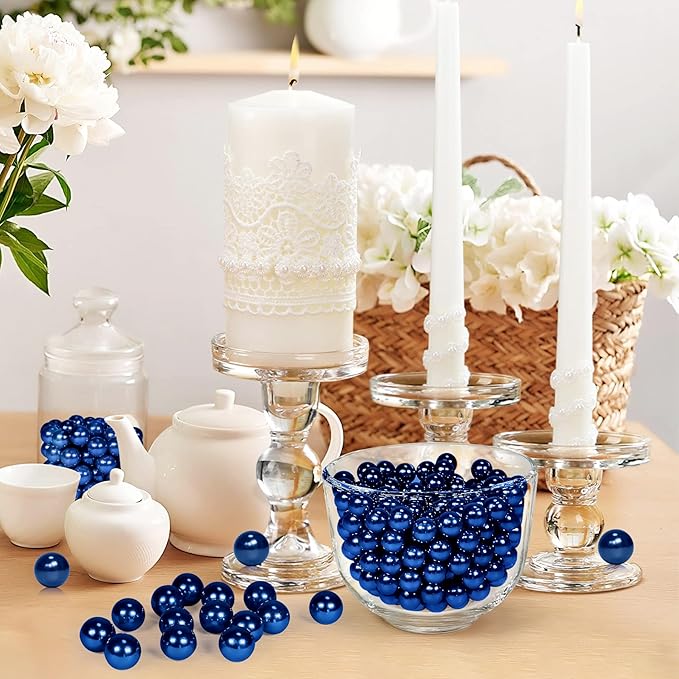1400Pcs Navy Blue Vase Filler Pearl Beads for Crafting 8mm Beads No Holes Decor Suitable for Wedding Decor, Party Decorations, Centerpiece Table Decorations