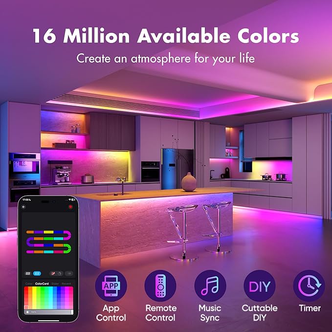 Smart IC RGB LED Strip Lights 65.6FT, Segmented DIY Color Changing, Rainbow Chasing Effects, WiFi App/Voice Control, Music Sync, Works with Alexa & Google Assistant, LED Lights for Bedroom Decor