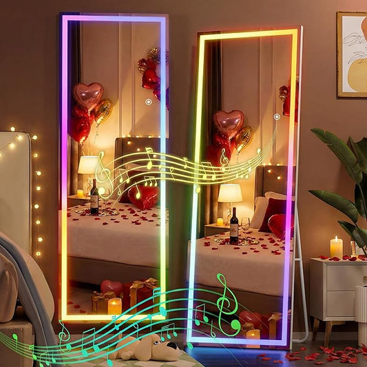 Hasipu 56"x16" LED RGB Bluetooth Full Length Mirror with Lights, Full Body Mirror with Stand, Wall Mount & Free Standing Floor Mirror for Bedroom Living Room Cloakroom, 7 Color & Brightness Adjustable