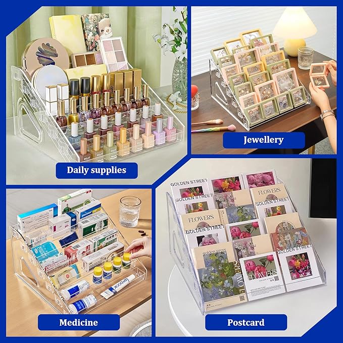 Philbinden 7 Tier Acrylic Card Display Stand,12" Sports Card Shelf-Versatile Display for Trading Cards, PSA Cards, Baseball Cards, Football Cards, Graded Cards and Business Cards and Stickers