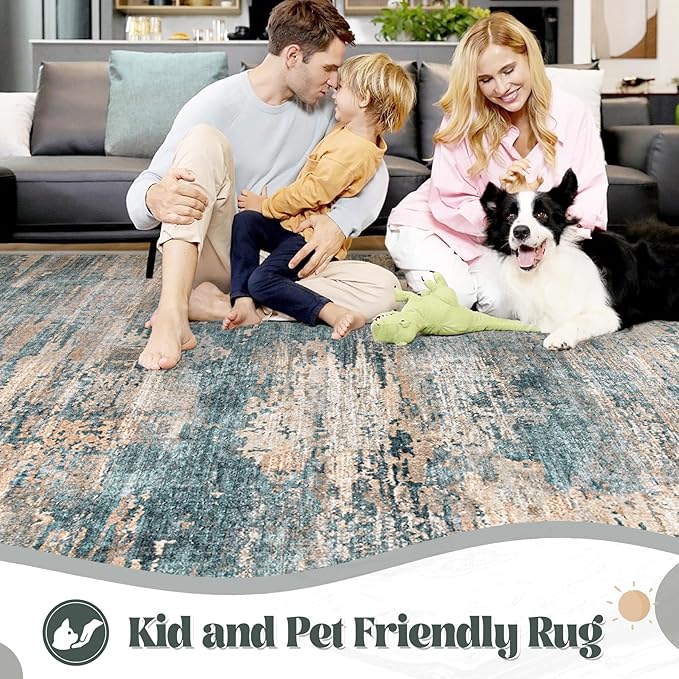 XLUEZ 8x10 Area Rugs for Living Room, Washable Modern Abstract Large Area Rug Neutral Soft Non Slip Kids Rug Stain Resistant Indoor Carpet for Bedroom Nursery Dining Room Playroom(GreenBrown, 8'x10')