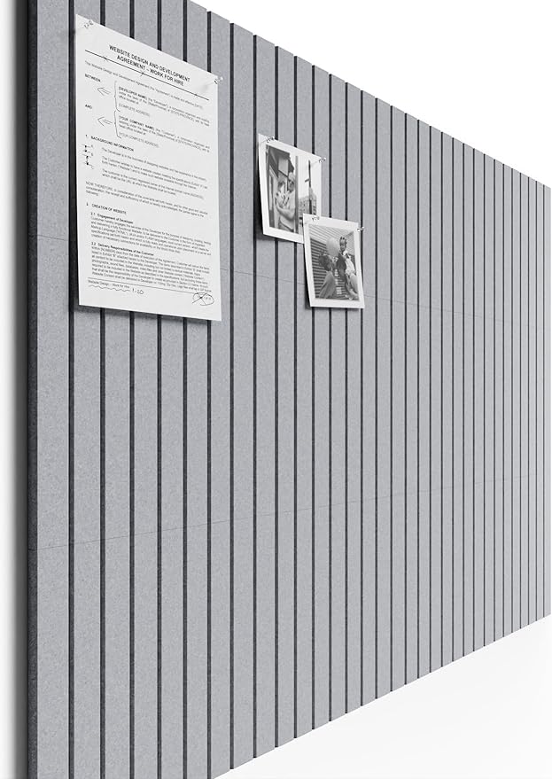 Bumusty Large Cork Board Alternative-48 x 36" Felt Bulletin Board Tiles, with 30 Pushpins, 70 Adhesive Tabs, Fine-Stripe 12-Pack, Cork Boards for Office Push Pin Board Felt Board-Soft Gray