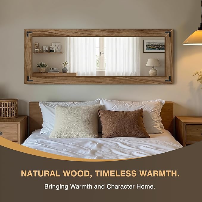 FICTOR Wooden Full Length Mirror, 65"x24" Solid Wood Frame Floor Mirror, for Farmhouse, Bedroom, Living Room, Entryway Decor, Leaning or Hanging