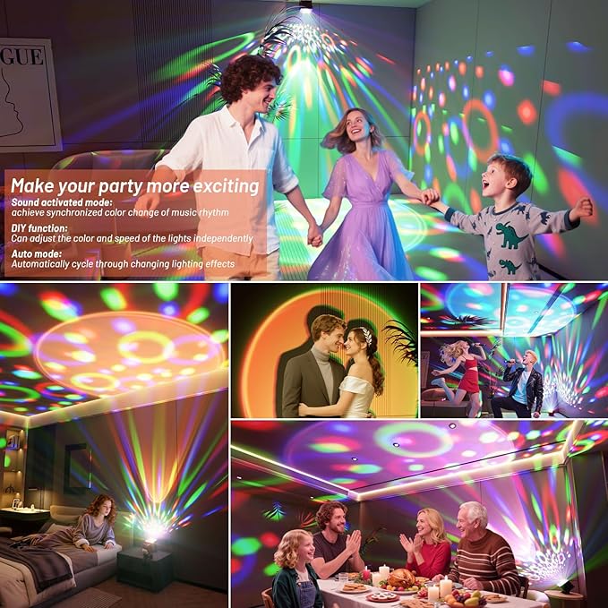 Disco Ball Light Party Lights, Sunset Lamp Dj Disco Light with 6 Working Modes 5 DIY Button Strobe Light Stage Lights Remote Control Disco Ball Lamps for Small Gathering Home Room Parties Birthday