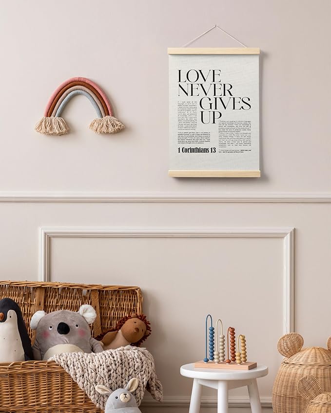 FGFK Christian 1 Corinthians 13 Wall Art Poster Hanger Frame, Bible Verses Wall decor, Black and White Religious Scripture Canvas Prints Framed Wall Decor for Home Office Church, 12x16 Inch