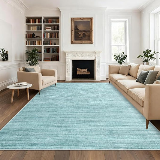 9x12 Area Rugs for Living Room Washable Solid Large Bedroom Rugs Non Slip Soft Modern Abstract Dining Room Throw Carpet Minimalist Classic Plain Area Rug for Nursery Kitchen Home Office, Blue