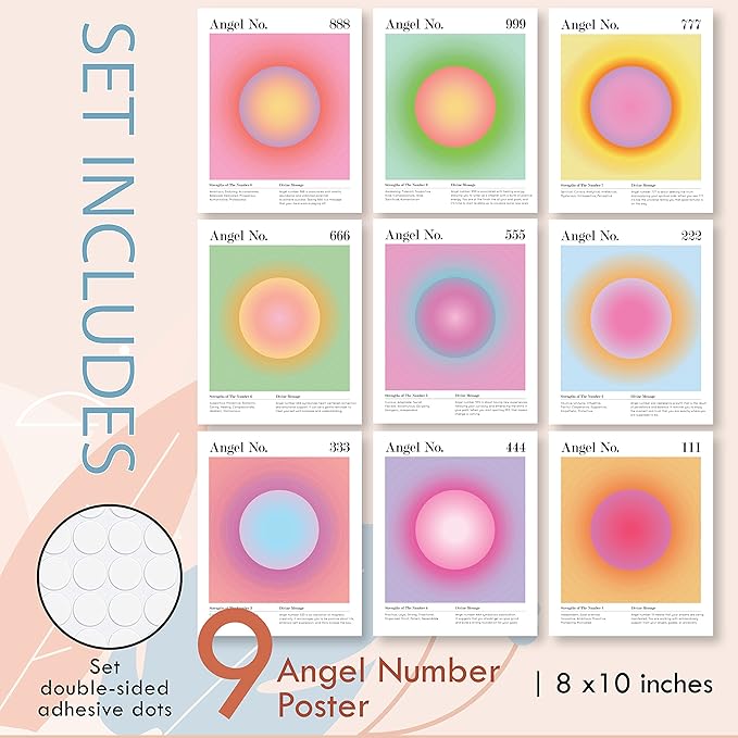 97 Decor Angel Number Poster - Aura Poster Aesthetic, Spiritual Posters, Gradient Angel Numbers Print, Pink Aura Balance Energy Pictures, Colorful Aura Wall Art for Bedroom (8x10 UNFRAMED)