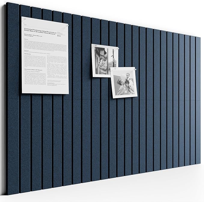 Bumusty Large Cork Board Alternative-36 x 24" Felt Bulletin Board Tiles, with 30 Pushpins, 40 Adhesive Tabs, Fine-Stripe 6-Pack, Cork Boards for Office Push Pin Board Felt Board-Carbon Blue