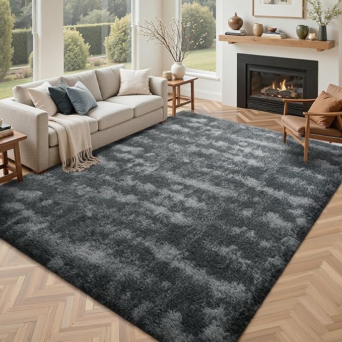 4x6 Feet Area Rugs for Bedroom,Grey Plush Fluffy Shaggy Living Room Rugs Non-Slip, Ultra Soft Carpet for Nursery Kids PlayRoom Dorm Office Indoor