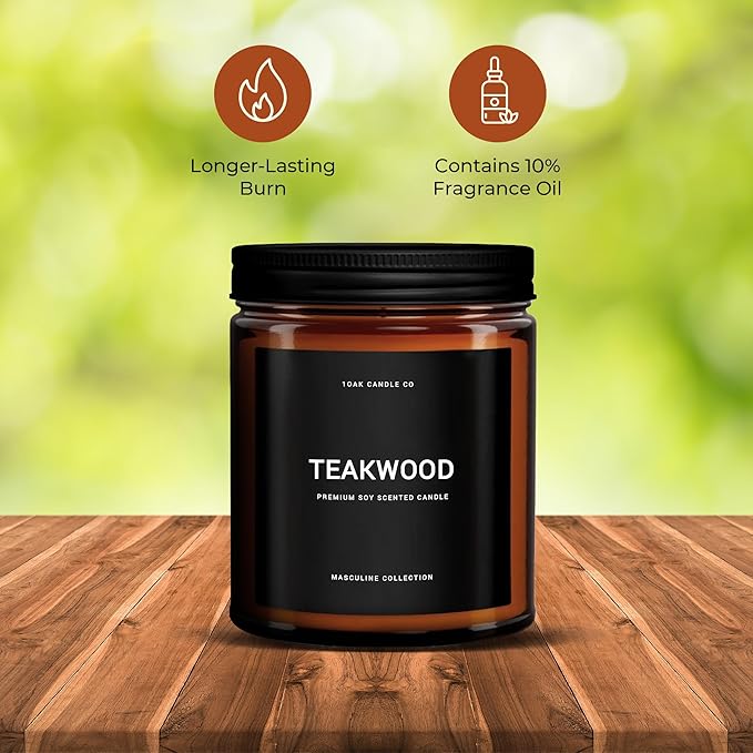 1OAK Scented Candles for Men - Teakwood Candle - Masculine Candle - Soy Wax, Long Burning Premium