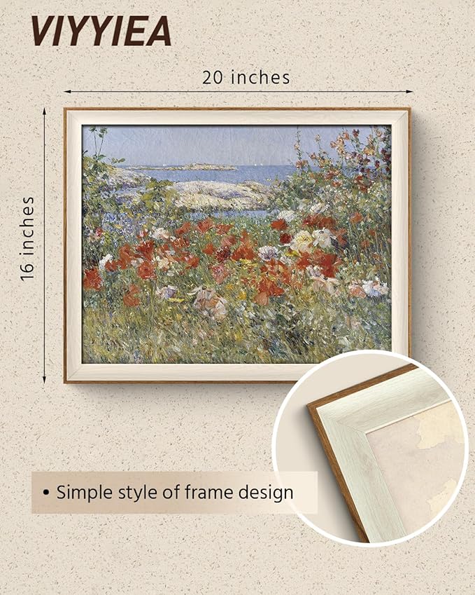 VIYYIEA Framed Wall Art for Living Room, Garden Canvas Prints, Vintage Home Decor, Flowers Painting Picture, Bathroom Wall Decor Gifts for Friends or Family - 20L x 16W