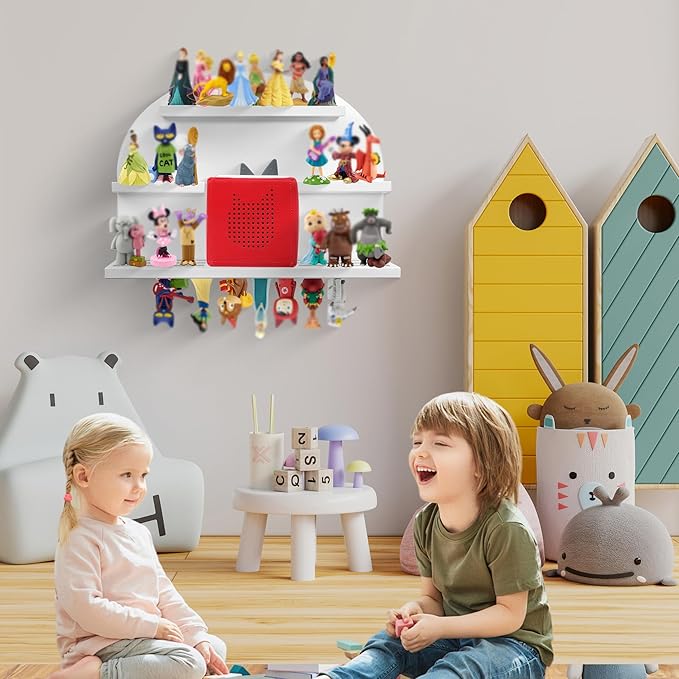For Tonies Figures Shelf Magnetic,for Tonie box Wall Shelves,for Tonies Characters Organizer,Audio Toy Storage (Holds 45 Figurine),Compatible Charging Station for Kid's Room,Pine,Arch,Large (White)