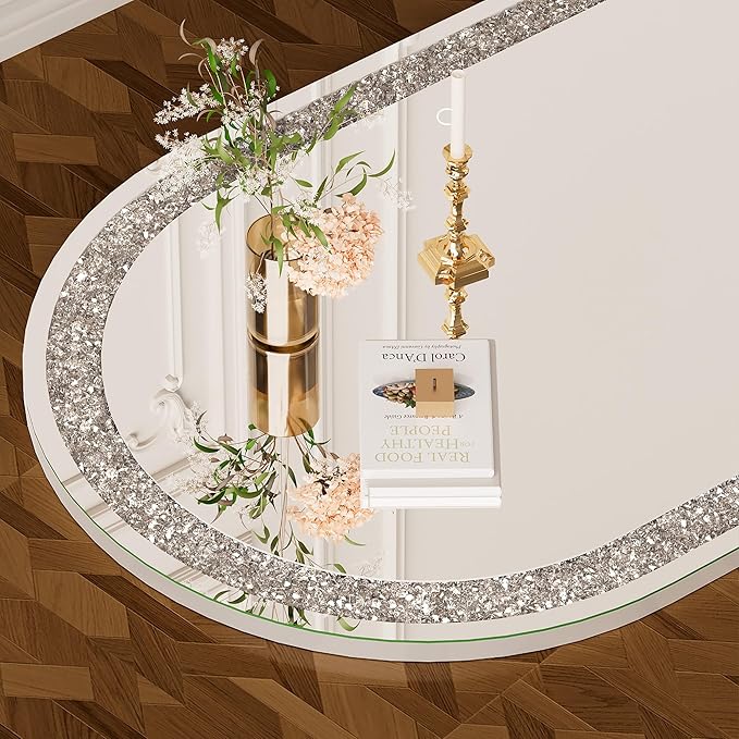 71"×24" Full-Length Mirror with Lights- Arch Crystal Crush Diamond Wall Mounted Hanging Diamond Mirror Leaning for Living Room Bedroom