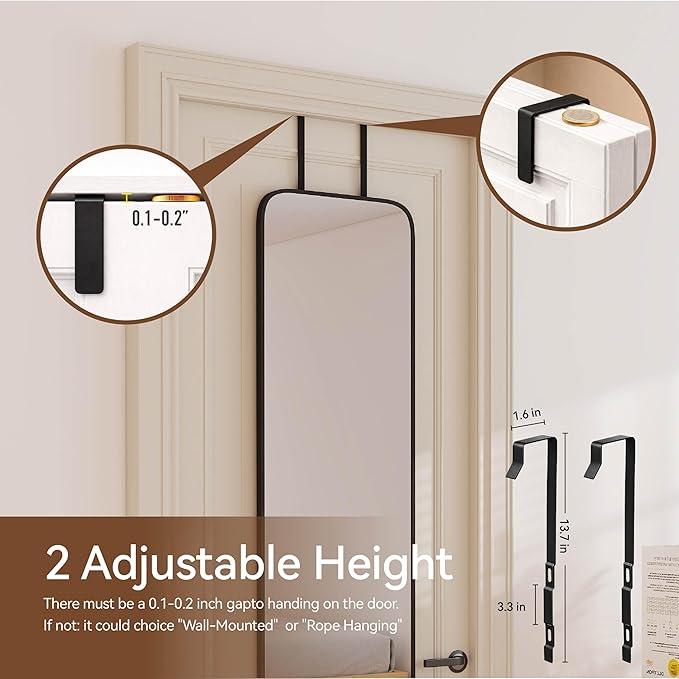 NARCISSUS 47x14 Mirror Door Hanging Full Length,Over Door or Wall Mounted Aluminum Alloy Frame Tempered Glass Rectangle Full Body Mirrors for Bedroom Dressing Living Room Bathroom 47 inch Black