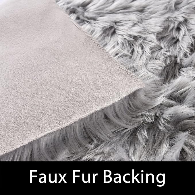Latepis Grey Faux Fur 8'10"x11'10" Area Rug, Soft Plush Faux Fur Sheepskin Rugs for Living Room, Washable Fluffy Fuzzy Rug for Bedroom and Living Room, Luxury Room Decor, Rectangle