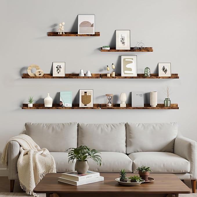 Merapi 6-Pack Floating Shelves for Wall, 36 Inch Long Modern Wood Shelves for Living Room, Bedroom, Bathroom & Kitchen Decor, Easy Installation Wall Mounted Storage Display Shelves