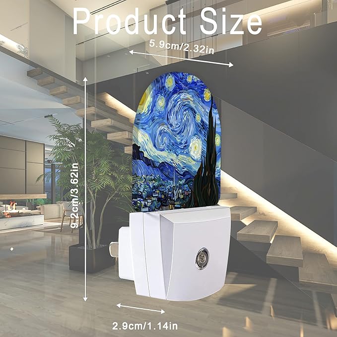 Starry Night Night Light, Van Gogh Plug-in Wall Led Night Lights Decor for Boys Girls Room,Dusk to Dawn Sensor Wall Lamp for Stairway/Hallway/Kitchen,0.5W