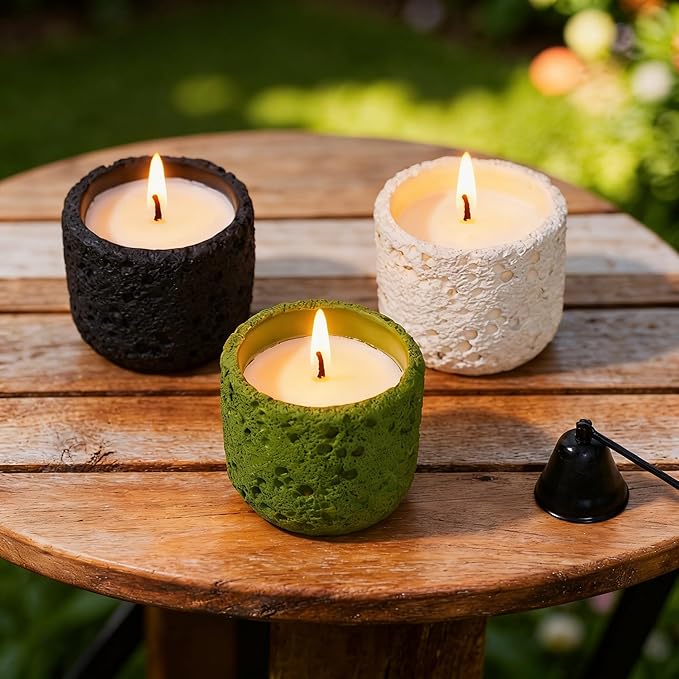Viyffo 3 Pack Citronella Candles Outdoor, Citronella Candle Set Indoor, Candles for Home Scented, Non Toxic Soy, Colorful Ceramic Jar for Patio, Backyard Décor & Camping Gift (6oz, 12 Hour Burn Each)