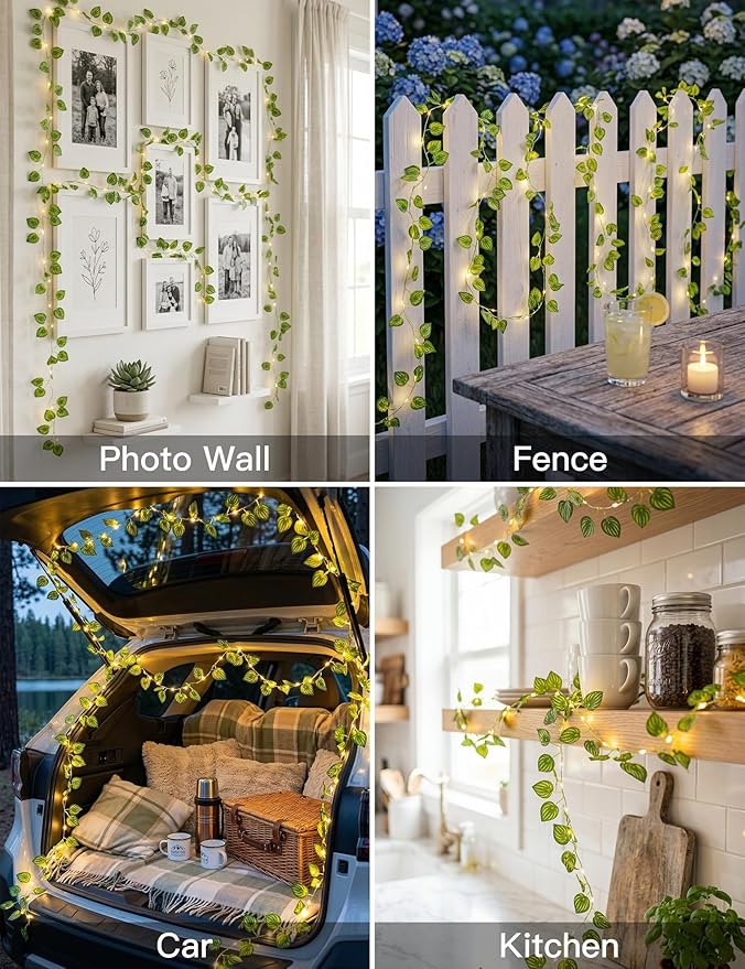 suddus Vines with Fairy Lights Battery & USB Powered Operated, 33ft 100 LED Watermelon Leaves String Lights with Remote, Artificial Plants for Indoor, Bedroom, Wedding, Wall, Party Decor(Warm White)