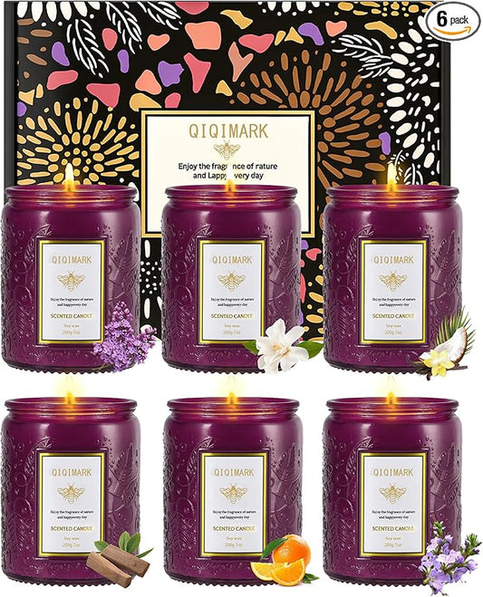 6 Pack Candles for Home Scented, Christmas Gifts Candle Set for Women, 42 oz 300 Soy Wax Long Lasting Candles Gift for Birthday Mother's Thanksgiving Day Present (Purple)