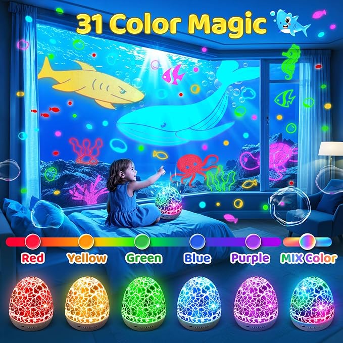 Staryou Sensory Lights Baby Sound Machine Night Light Projector Sensory Toys for Kids with Autism Toys for Boys 3-10 | 15 White Noise 3D Films 31Colors Night Light for Kids, Fidget Toys for Kids
