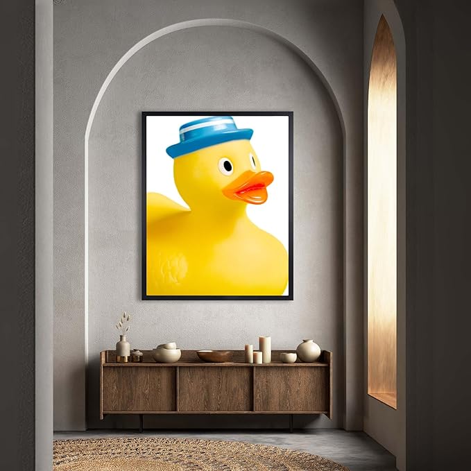InkFlow Posters Rubber Duckie Poster - Quirky Yellow Duck Print with Vintage Pop Style, Lighthearted Wall Decor for Bathroom - Humorous Art for Home Use - 16x20 Unframed Canvas Print