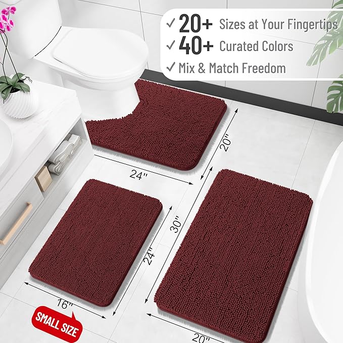 OLANLY Bathroom Rugs 30x18, Extra Soft Absorbent Chenille Bath Rugs, Rubber Backing Quick Dry, Machine Washable Bath Mats for Bathroom Floor, Tub and Shower, Home Decor Accessories, Andorra Red-Brown