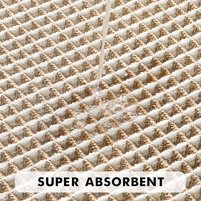 MIULEE Set of 2 Waffle Bathroom Rugs, Boho Bath Rugs Non Slip Washable, Super Absorbent Bath Mats, Ultra Soft Rubber Backed Shower Mats for Bathroom Floor, Tub, Brown & White, 17x24 Inch