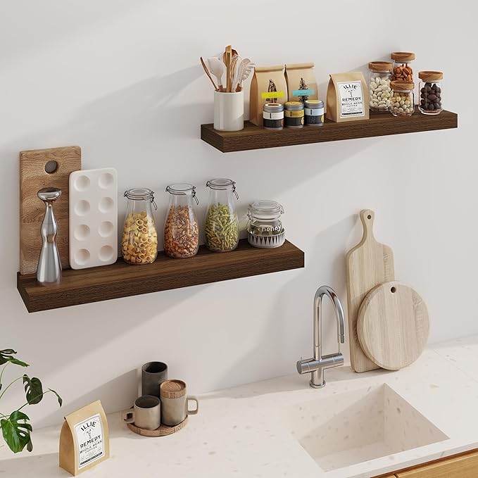 Fun Memories Floating Shelves for Wall, 36Inch Floating Shelves Set of 2, Hanging Shelf with Invisible Brackets, Bathroom Shelves for Living Room, Bedroom, Kitchen-Walnut