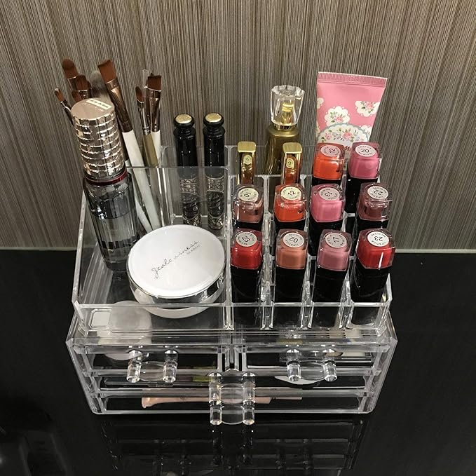 SciencePurchase See-Through Acrylic Jewelry Makeup Lipstick Organizer Holder Box with 4 Drawers