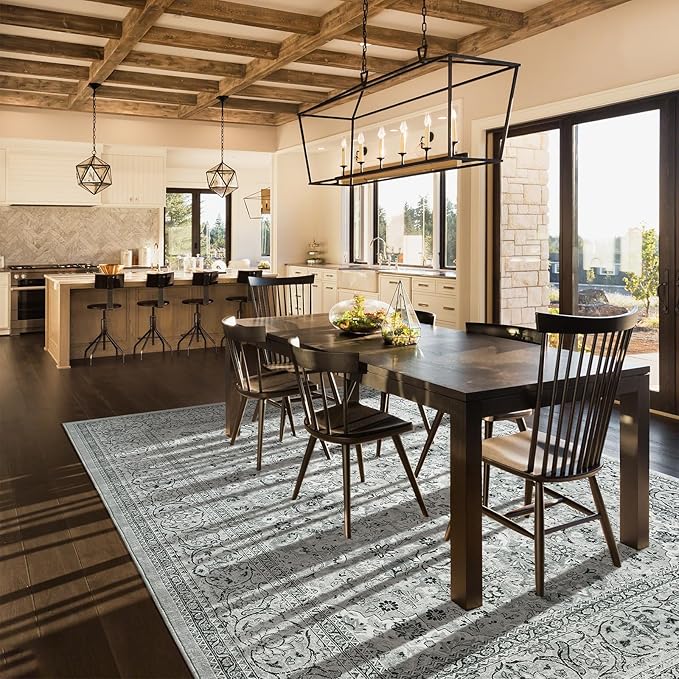 Goideal Washable Rug 6x9, Gray Area Rugs Non Slip, Indoor Low Pile Carpet with Rubber Backing for Living Room Kitchen Bathroom Entryway Office Bedroom