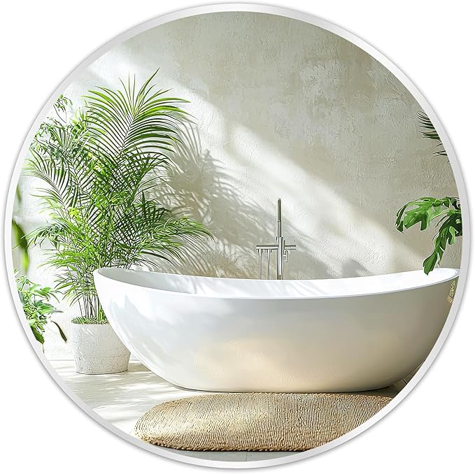 Fabuday Silver Circle Mirror for Wall Decor 18 Inch - Bathroom Round Mirror with Matte Frame, Small Circular Mirrors for Entryway, Hallyway, Living Room, Bedroom
