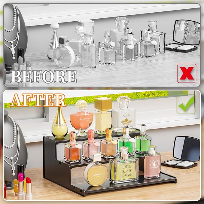 Yieach Cologne Stand for Men,3 Tier Black Perfume Tray for Cologne,Acrylic Display Risers for Collection,Fragrance,Cupcake,Figure Display Shelf,Perfume Stand Organizer,Product Fragrance Display Stand