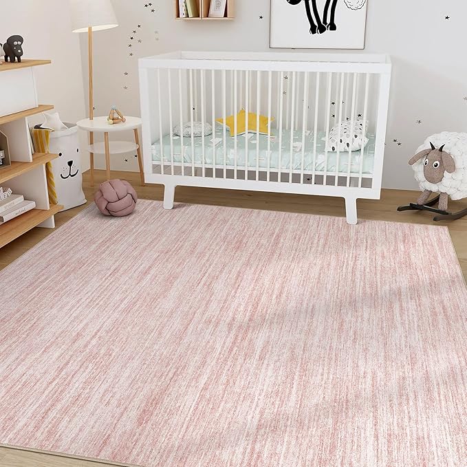 Nakagishi 6X9 Area Rugs Living Room: Washable Large Vintage Rug Neutral Non-Slip Soft Stain Resistant Indoor Carpet for Bedroom Nursery Dining Room Office Playroom - Pink-01