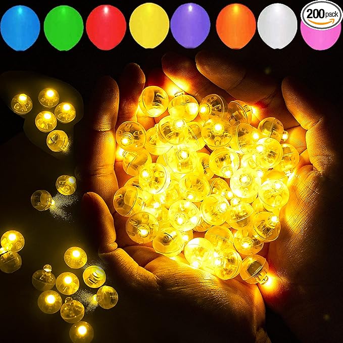 200pcs Yellow LED Balloon Light, Tiny Led Lights Round LED Ball Lamp for Balloons Birthday Party Event Fun Indoor Outdoor Wedding Decoration Halloween Christmas Supplies