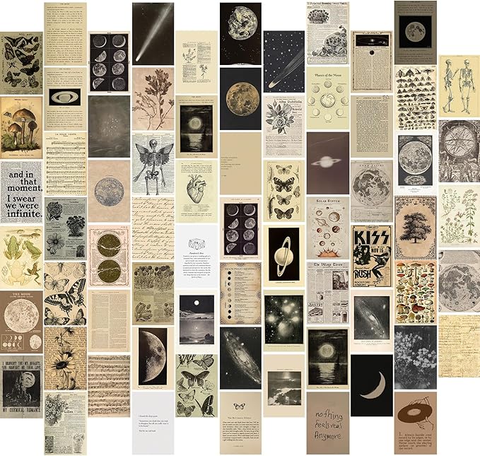 KBKBART Vintage Wall Collage Kit Aesthetic Pictures, 70pcs Retro Cottagecore Room Decor, Cute Photo Collage Posters for Room Aesthetic, Vintage Botanical Posters 4"x6" for Dorm, Bedroom, Teen, Girls