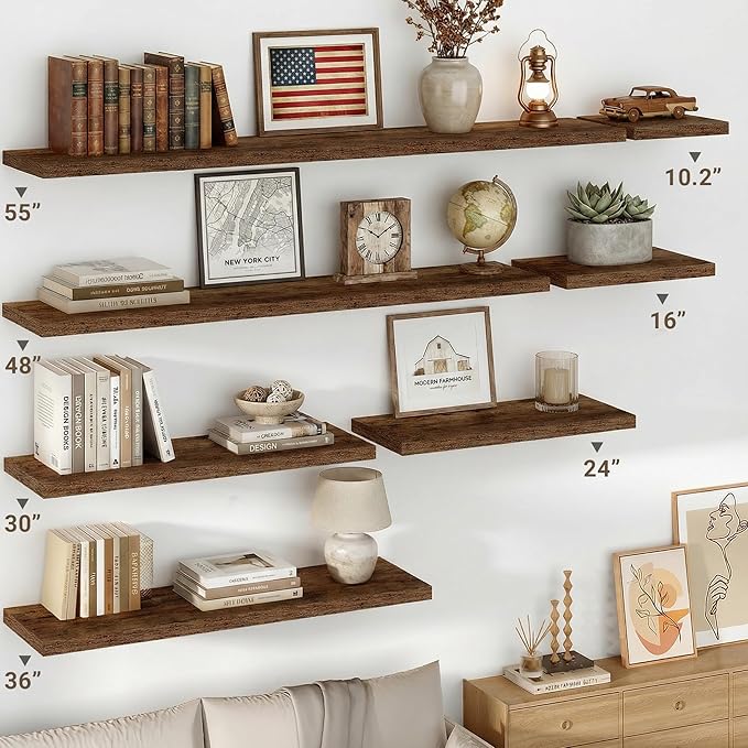Vivelove 10 Inch Deep Floating Shelves 10 inch Long, 10 x 10 Wide Wall Shelves with Invisible Brackets, for Bedroom Bathroom Living Room Kitchen Office, Farmhouse Home Decor, Set of 2, Rustic Brown