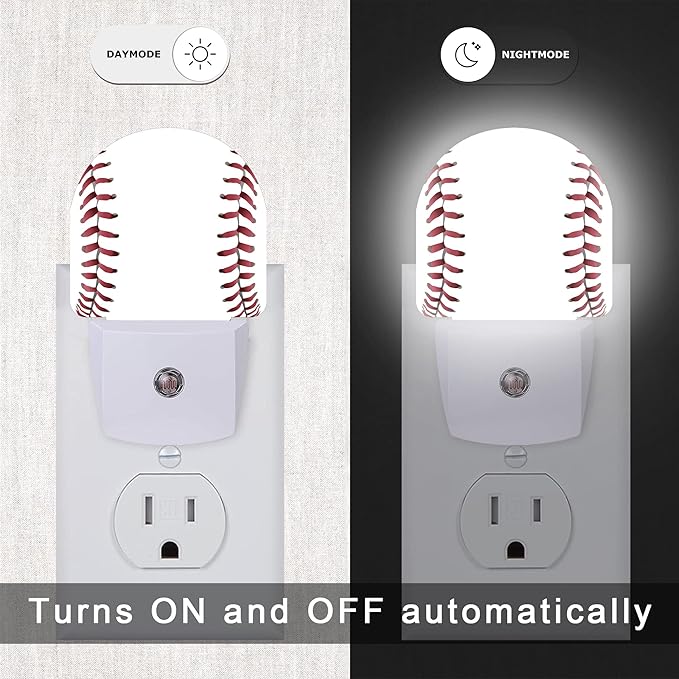 Baseball Night Light,Ball Stitch Line Sports Balls Games Plug-in Wall Led Night Lights Decor for Boys Girls Room,Dusk to Dawn Sensor Wall Lamp for Stairway/Hallway/Kitchen,0.5W