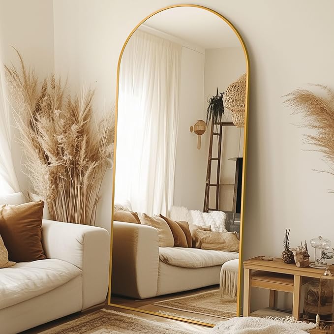Full Length Mirror, 71"x28" Oversized Arched Mirror Large Standing Mirrors, Tall Mirrors Body Floor Mirror for Bedroom Living Room Aluminum Frame, Gold