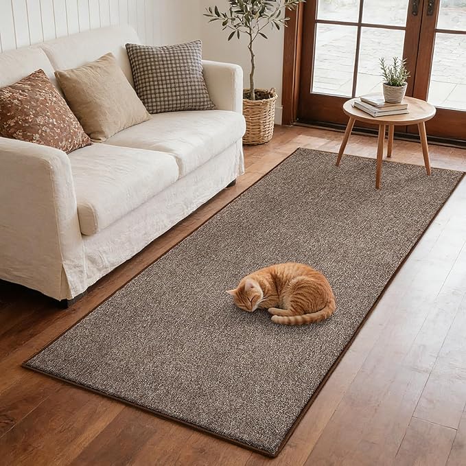 FinRèc 2x6 Washable Runner Rugs for Kitchen Hallway Bedroom, Low Pile Thin Rug Solid Color, Non-Slip Carpet Indoor for Home Decor (Brown/White)
