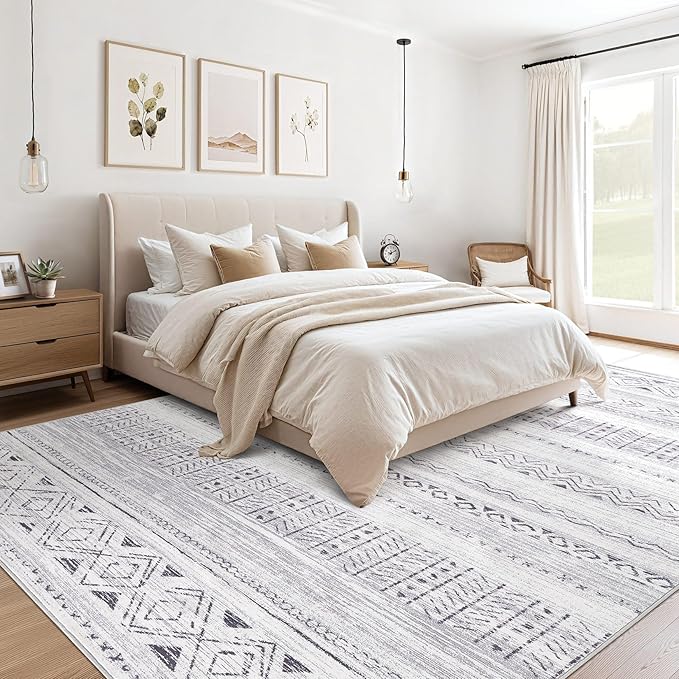 cotiled 10x14 Area Rug Living Room: Washable Boho Rugs with Non Slip Backing Large Soft Indoor Stain Resistant Carpet for Bedroom Farmhouse Dining Room Lightweight Home Decor Dark Grey