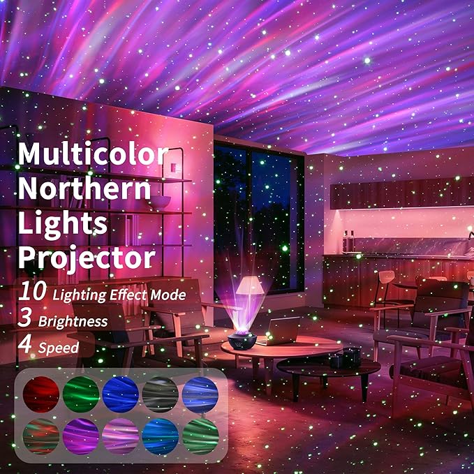 itayak Northern Lights Projector, Aurora Star Galaxy Projector Night Light for Bedroom/Ceiling/Party with Bluetooth Speaker, Soothing Mood Northern Light Lamp for Kids, Adults, Gift Idea