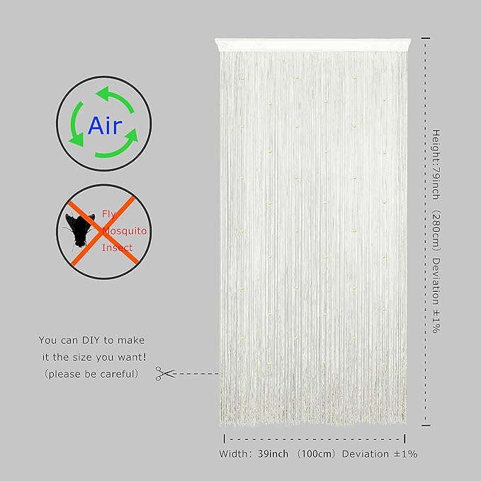YaoYue Beaded Curtain Door String Curtains for Doorway Tassels Beads Hanging Fringe Hippie Room Divider Window Hallway Entrance Wall Closet Bedroom Privacy Decor (39×110in/100×280cm,Beige)