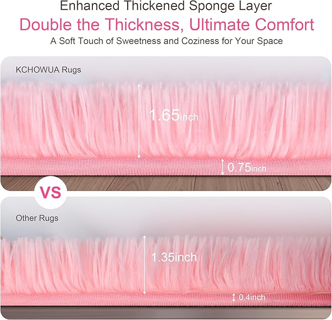 KICHOWUA Thick Area Rug Pink Fluffy Shag 3x5 for Girls Bedroom, Soft Cozy Fuzzy Plush Rug for Living Room, Machine Washable Shaggy Furry Pastel Carpet for Kids Toddler Boys Nursery Dorm Room