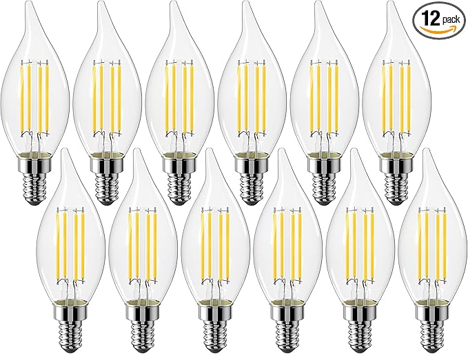 CYLYT E12 Chandelier Bulb 60 watt Equivalent, Dimmable LED Candelabra Light Bulbs 6W,5000K Daylight 650 Lumen Lightbulbs, CA11, UL Listed, Pack of 12