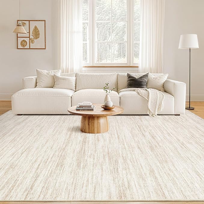 Nakagishi 10x14 Area Rugs Living Room: Washable Large Vintage Rug Neutral Non-Slip Soft Stain Resistant Indoor Carpet for Bedroom Nursery Dining Room Office Playroom - Beige-01