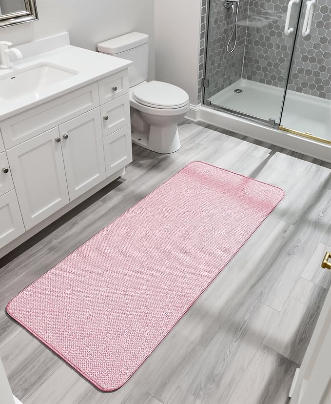 Bosap Bath Mat,Ultra Thin Bathroom Runner Rugs,Large Bath Mats for Bathroom,Quick Dry,Non-Slip,Machine Washable,Low Pile,Bath Rug,Shower Outside,Sink,Home Decor Accessories.Pink,3'x5'(36x60inch)